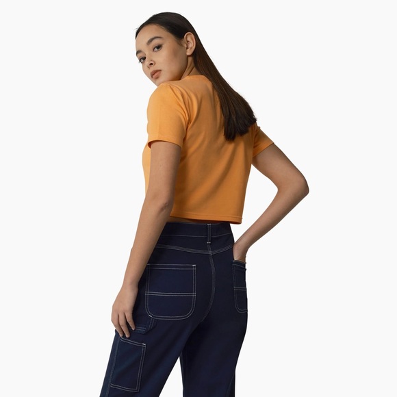 Dickies Women's Maple Valley Cropped Tee - Papaya w/ Cloud Stitching - Picture 2 of 3